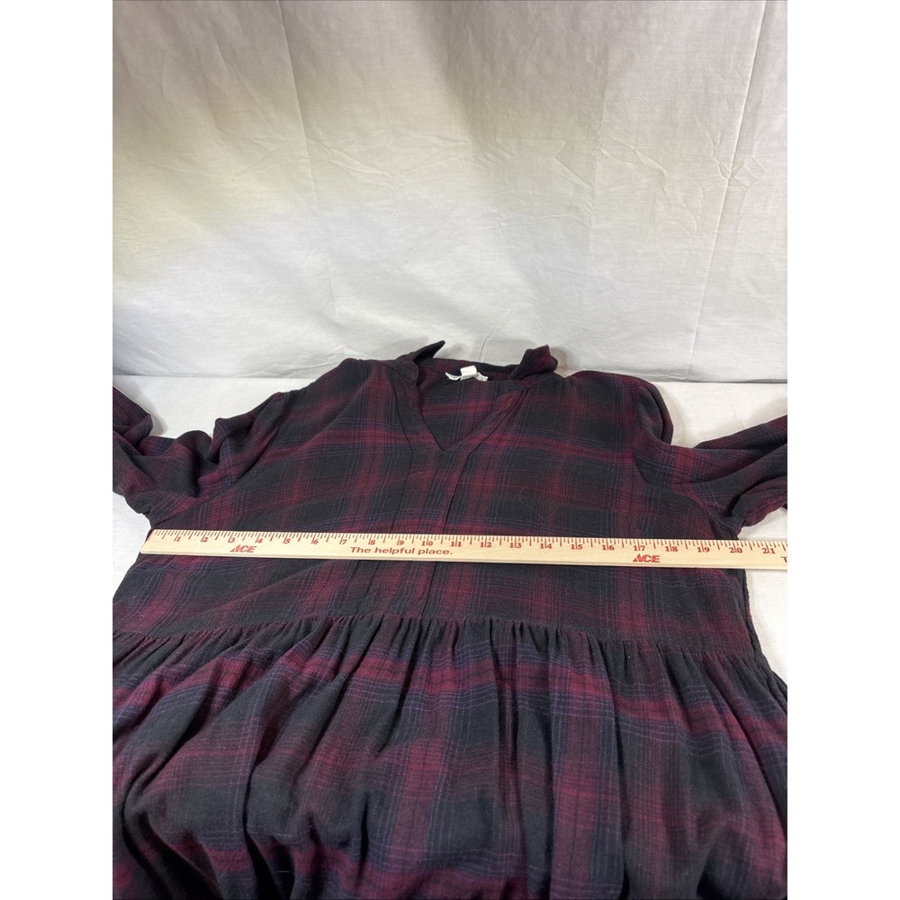 Beach Lunch Lounge Darcie Babydoll Plaid Flannel Dress Red Black Large LCD5083 - Picture 10 of 16
